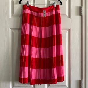 Jcrew red and pink pleated midi skirt